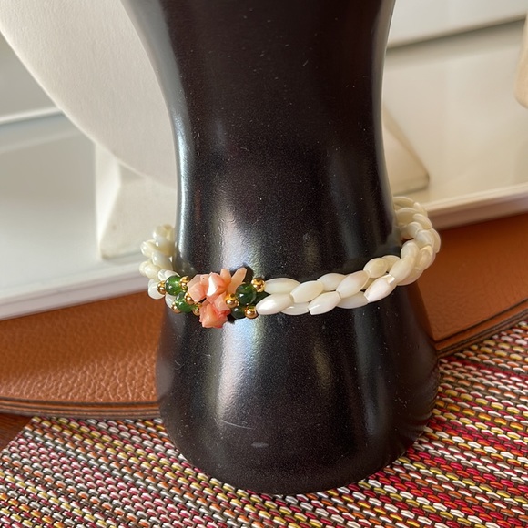 Forever Gold Twisted Mother of Pearl, Jade, & Coral Necklace and Bracelet Set - Picture 3 of 5